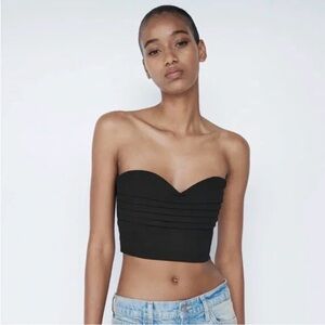 Zara black Pleated Sweetheart Strapless Neckline Elastic Cropped Top  Size M